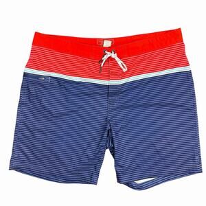 Vineyard Vines Board Shorts Men 38 Red Blue Striped Swim Trunks Performance 7”